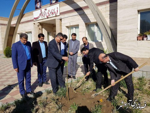 کاشت نهال توسط فرماندار و مسئولین شهرستان آزاشهر به مناسبت روز درختکاری 