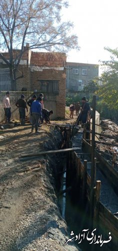 اجرای دیواره حفاظتی بتنی رودخانه  پالم بجهت جلوگیری از تخریب وورود سیلاب به داخل معابرتوسط شهرداری آزادشهر 