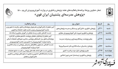 «پژوهشِ مدرسه ای، پشتیبان ایران قوی»، شعار هفته پژوهش سال 1400