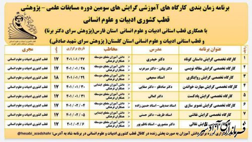 وبینارهای کشوری محور  مسابقات ادبیات و علوم انسانی سومین جشنواره کشوری